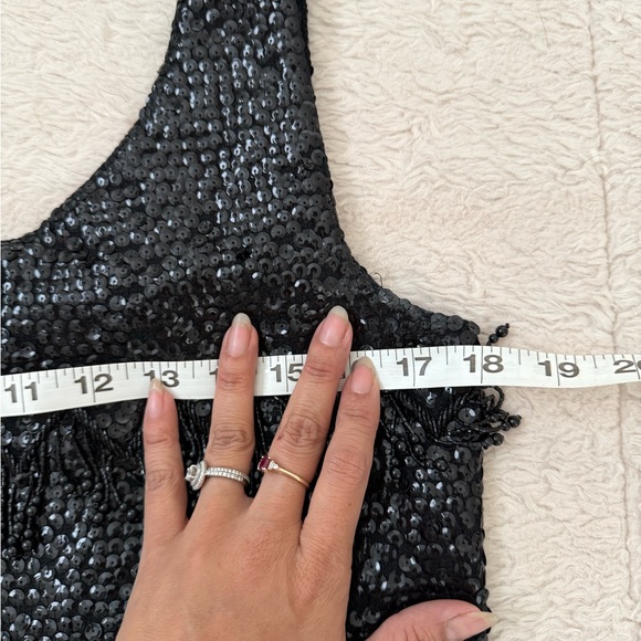 Vintage Black Sequin Beaded Fringe Top | Zip Front | Art Deco Glam - Picture 7 of 9